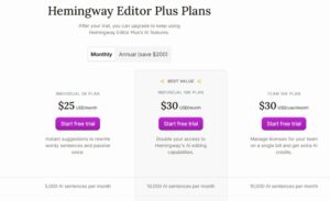 Hemingway Editor Plus Monthly Plans